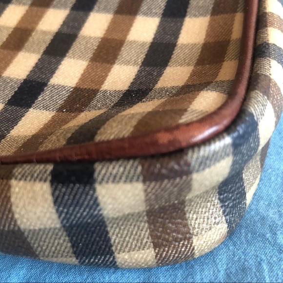 authentic Aquascutum of London check wristlet brown leather mini purse bag Italy - Picture 4 of 9